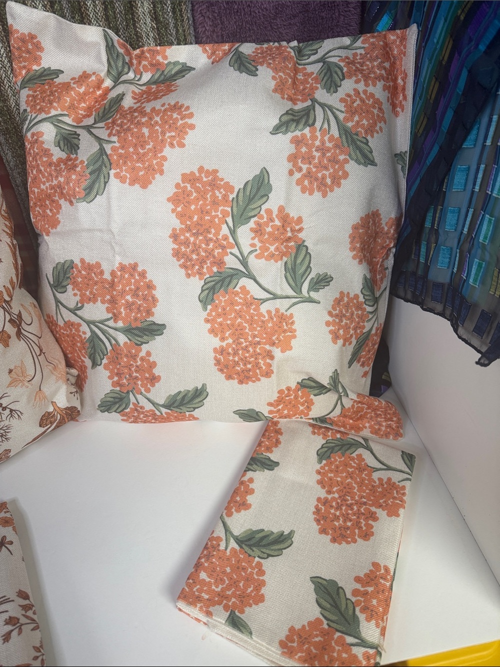 Set of 2 Floral Orange Hydrangea Throw Pillow Covers